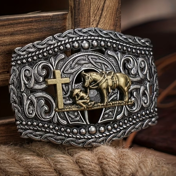 Other - New Western Cowboy Cross Horse Belt Buckle Silver Gold Tone Rodeo Cowgirl